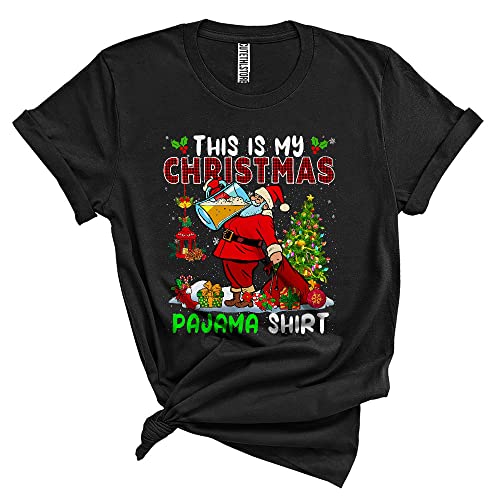 This is My Christmas Pajama Shirt Funny Merry Christmas Xmas Santa Drinking Beer Drunk Plaid Lover Unisex T-Shirt Black - The Beer Connoisseur® Store