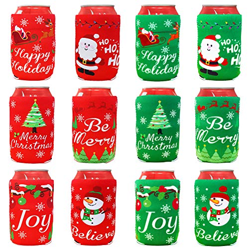 Tifeson Christmas Beer Can Coolers Sleeves - 12 Pack Xmas Holiday Can Insulated Covers for Christmas Party Decorations Supplies - Neoprene Coolers for 12-Ounce Canned Beverages, Bottle, Drink - The Beer Connoisseur® Store