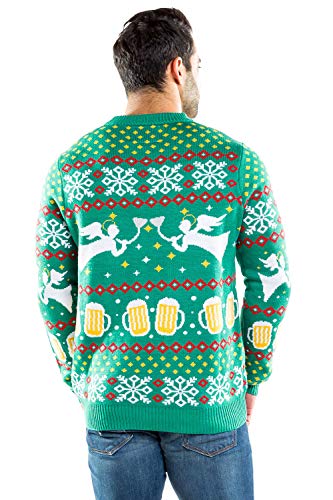 Tipsy Elves Men's Beer Bong Angel Christmas Sweater - Funny Ugly Christmas Sweater: Small Green - The Beer Connoisseur® Store