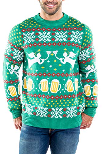 Tipsy Elves Men's Beer Bong Angel Christmas Sweater - Funny Ugly Christmas Sweater: Small Green - The Beer Connoisseur® Store