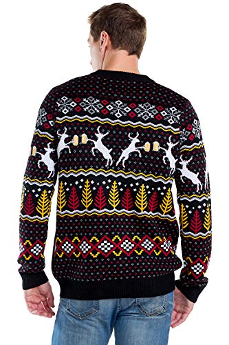 Tipsy Elves Men's Black Deer with Beer Ugly Christmas Sweater Size XXL - The Beer Connoisseur® Store