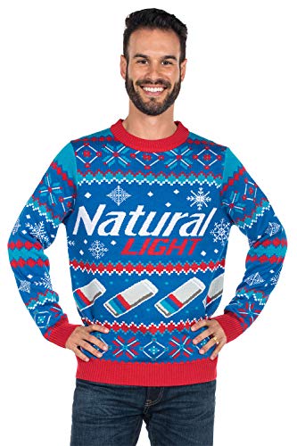 Tipsy Elves Men's Natural Light Ugly Christmas Sweater - Natty Light Xmas Sweater: X-Large Blue - The Beer Connoisseur® Store
