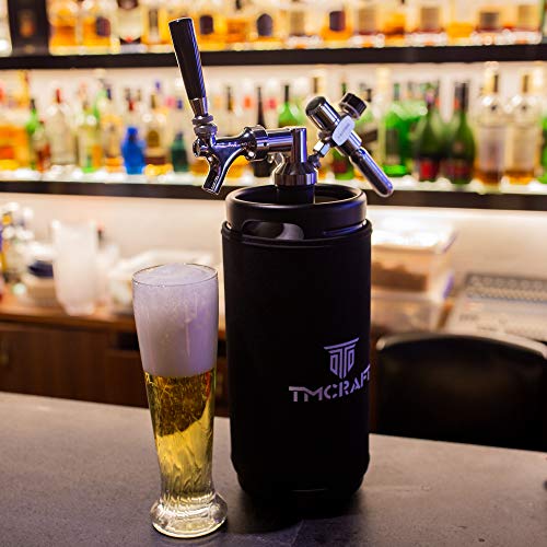 TMCRAFT 128oz Growler Tap System, Pressurized Stainless Steel Mini Keg with Cooler Jacket, Portable Home Dispenser System to Keep Fresh and Carbonation for Draft, Homebrew and Craft Beer (Matte Black) - The Beer Connoisseur® Store