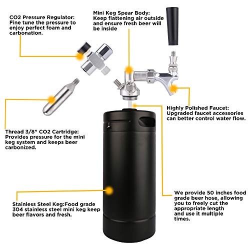 TMCRAFT 128oz Growler Tap System, Pressurized Stainless Steel Mini Keg with Cooler Jacket, Portable Home Dispenser System to Keep Fresh and Carbonation for Draft, Homebrew and Craft Beer (Matte Black) - The Beer Connoisseur® Store