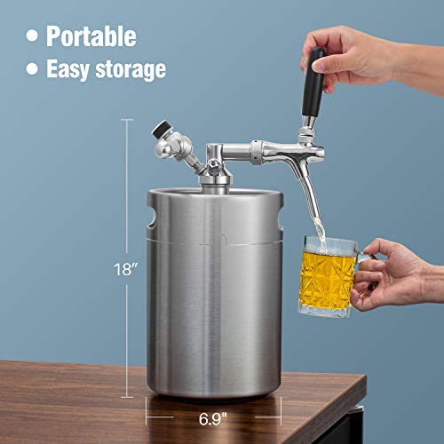 TMCRAFT 170oz Mini Keg Growler, Pressurized Stainless Steel Home Keg Kit System with Adjustable Faucet Keeps Fresh and Carbonation for Homebrew, Craft and Draft Beer - The Beer Connoisseur® Store
