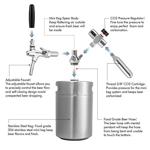 TMCRAFT 170oz Mini Keg Growler, Pressurized Stainless Steel Home Keg Kit System with Adjustable Faucet Keeps Fresh and Carbonation for Homebrew, Craft and Draft Beer - The Beer Connoisseur® Store