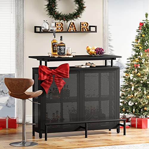 Tribesigns Home Bar Unit, 3 Tier Liquor Bar Table with Stemware Racks and Wine Storage Shelves, Wine Bar Cabinet Mini Bar for Home Kitchen Pub (Black) - The Beer Connoisseur® Store
