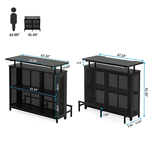 Tribesigns Home Bar Unit, 3 Tier Liquor Bar Table with Stemware Racks and Wine Storage Shelves, Wine Bar Cabinet Mini Bar for Home Kitchen Pub (Black) - The Beer Connoisseur® Store