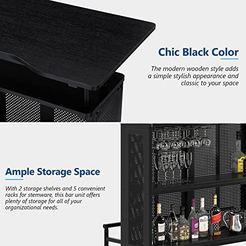 Tribesigns Home Bar Unit, 3 Tier Liquor Bar Table with Stemware Racks and Wine Storage Shelves, Wine Bar Cabinet Mini Bar for Home Kitchen Pub (Black) - The Beer Connoisseur® Store