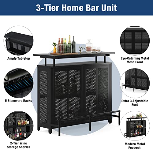 Tribesigns Home Bar Unit, 3 Tier Liquor Bar Table with Stemware Racks and Wine Storage Shelves, Wine Bar Cabinet Mini Bar for Home Kitchen Pub (Black) - The Beer Connoisseur® Store