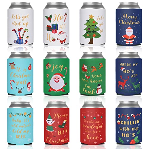 Tutmyrea Christmas Beer Can Cooler Sleeves, 12 Oz Neoprene Can Sleeves for Soda, Beer & Water Bottles, 12 Pack Reusable Drink Can Coolers for Christmas Party & Gifts - The Beer Connoisseur® Store