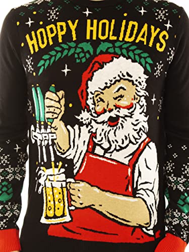 Ugly Christmas Party Sweater Unisex - Hoppy Holidays Santa Beer Drinking-Large Hoppy Holidays Black - The Beer Connoisseur® Store