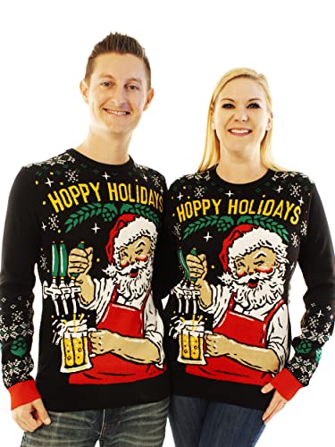 Ugly Christmas Party Sweater Unisex - Hoppy Holidays Santa Beer Drinking-Large Hoppy Holidays Black - The Beer Connoisseur® Store