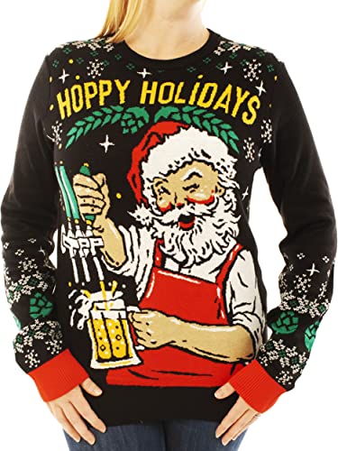 Ugly Christmas Party Sweater Unisex - Hoppy Holidays Santa Beer Drinking-Large Hoppy Holidays Black - The Beer Connoisseur® Store