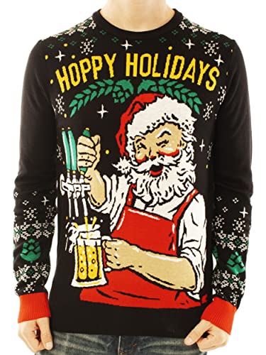 Ugly Christmas Party Sweater Unisex - Hoppy Holidays Santa Beer Drinking-Large Hoppy Holidays Black - The Beer Connoisseur® Store