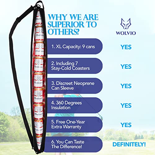 Upgraded Golf Beer Sleeve for Golf Bag with 7 Reusable Cold Packs - XL-Size: 9 Cans Golf Cooler Bag - Great Golf Gift - Golf Bag Beer Cooler Sleeve - Beer Holder Sling Keeps Beverages Cold - The Beer Connoisseur® Store
