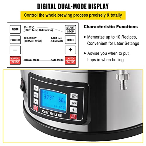 VEVOR Electric Brewing System, 9.2 Gal/35 L Brewing Pot, All-in-One Home Beer Brewer w/Pump - The Beer Connoisseur® Store