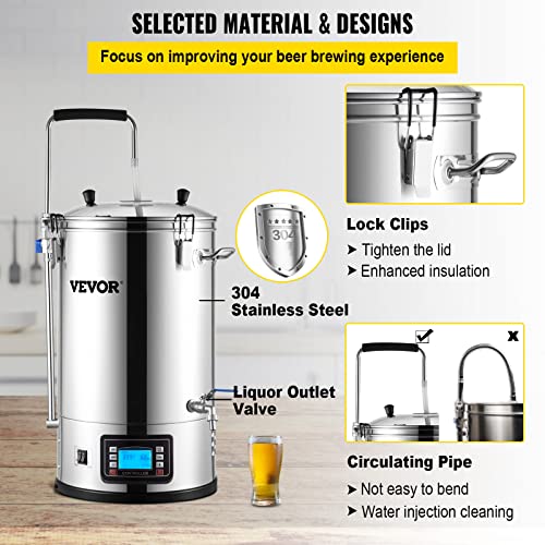 VEVOR Electric Brewing System, 9.2 Gal/35 L Brewing Pot, All-in-One Home Beer Brewer w/Pump - The Beer Connoisseur® Store