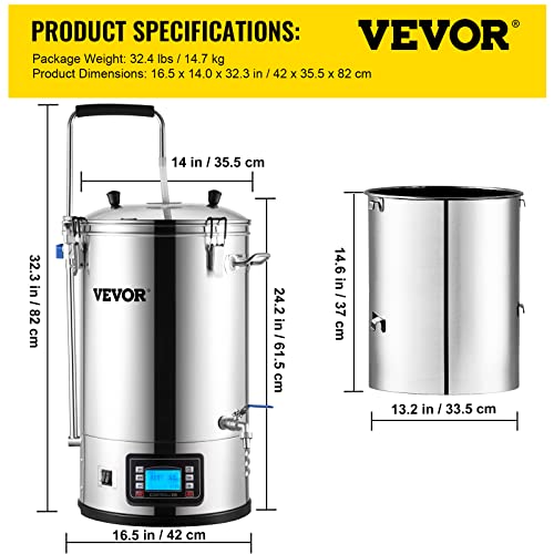 VEVOR Electric Brewing System, 9.2 Gal/35 L Brewing Pot, All-in-One Home Beer Brewer w/Pump - The Beer Connoisseur® Store