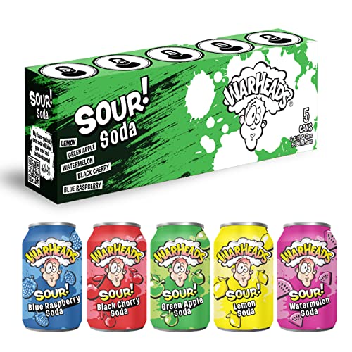 WARHEADS SODA - Sour Fruity Soda with Classic Warheads Flavors – Perfectly Balanced Sweet and Sour Soda - Warheads Candy Throwback Treat, Soda, Cocktail Mixer, Pack of 5, 12oz Cans (Sampler Pack) - The Beer Connoisseur® Store