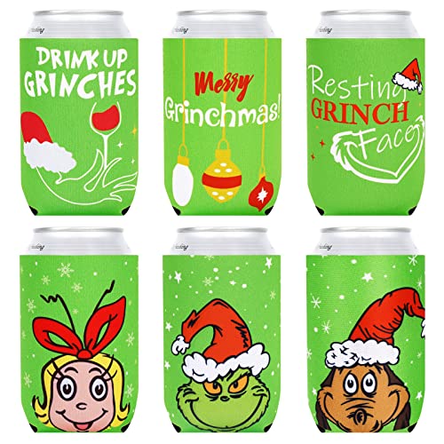 Whaline 12Pcs Christmas Can Sleeves Red Green Merry Christmas Can Covers 12 oz Reusable Xmas Character Neoprene Thermocoolers for Beverages Cans Bottles Xmas Winter Party Favors Decor - The Beer Connoisseur® Store
