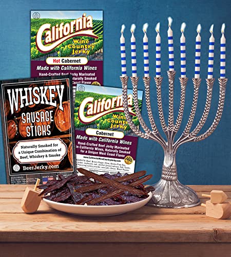 WhiskeyJerky.com, Beef Jerky and Sausage Sticks Marinated in Whiskey, Variety 3-Packs , Jerky Gifts for men (Orig & Habanero Whiskey Jerky / Beer Sausage) - The Beer Connoisseur® Store