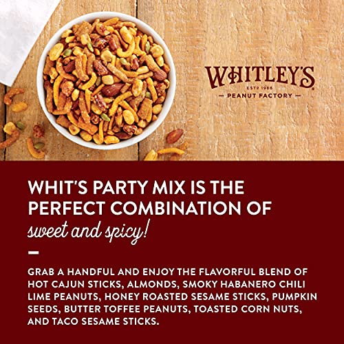 Whitley’s 'Whit's Party Mix' – Sweet & Spicy Snack Mix, Sesame Sticks, Corn Nuts, Cajun Sticks & Nuts (18 Ounce Tin) - The Beer Connoisseur® Store