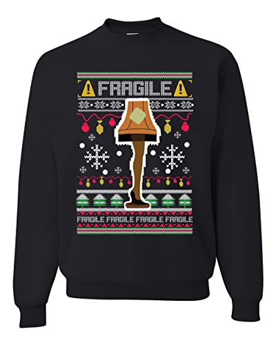 Wild Bobby Fragile Leg Lamp Christmas Story Funny Xmas Ugly Christmas Sweater Unisex Crewneck Graphic Sweatshirt, Black, X-Large - The Beer Connoisseur® Store