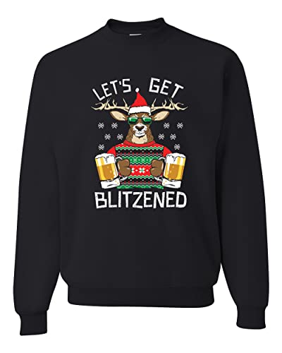 Wild Bobby Lets Get Blitzened Deer With Beer Christmas Unisex Crewneck Graphic Sweatshirt, Black, Medium - The Beer Connoisseur® Store