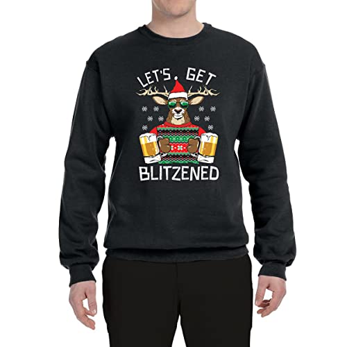 Wild Bobby Lets Get Blitzened Deer With Beer Christmas Unisex Crewneck Graphic Sweatshirt, Black, Medium - The Beer Connoisseur® Store