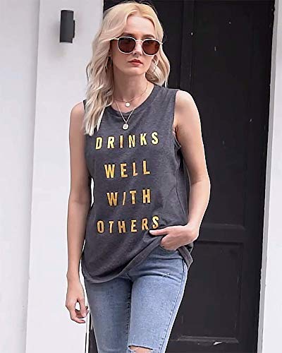 Women Drinks Well with Others Tank Top Summer Casual O Neck Sleeveless Shirt Top Size S (Black) - The Beer Connoisseur® Store