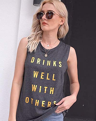 Women Drinks Well with Others Tank Top Summer Casual O Neck Sleeveless Shirt Top Size S (Black) - The Beer Connoisseur® Store