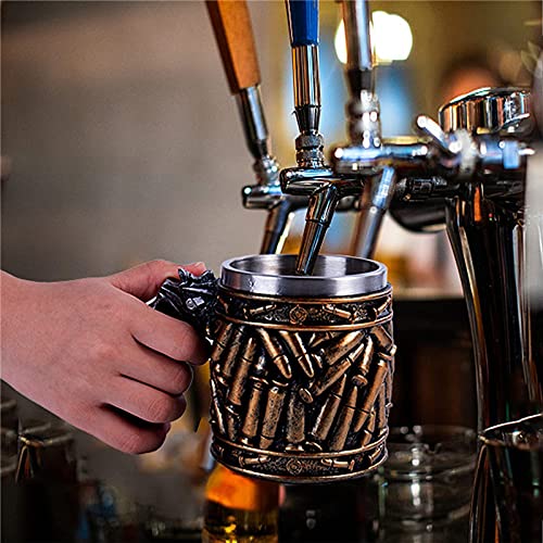 XuanAn Cool Revolver Pistol Handle Bullet Cup Beer Coffee Gun Shape Handle Mug with Ammo Bullet Round Shells Christmas Halloween Gifts, M (PJ893L) - The Beer Connoisseur® Store