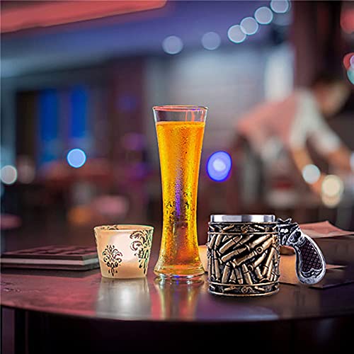 XuanAn Cool Revolver Pistol Handle Bullet Cup Beer Coffee Gun Shape Handle Mug with Ammo Bullet Round Shells Christmas Halloween Gifts, M (PJ893L) - The Beer Connoisseur® Store