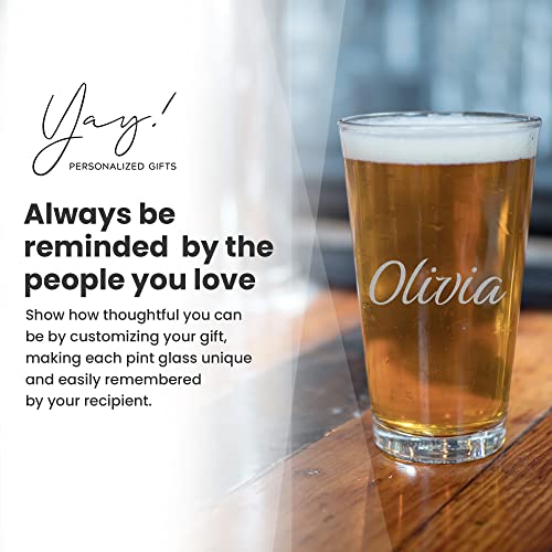 Yay Personalized Gifts Custom Name 16 oz Pint Glasses - Beer Glasses, Drinking Glasses, Pint Beer Glasses, Personalized Glass, Customized Pint Glasses, Custom Beer Glass, Custom Glassware & Drinkware - The Beer Connoisseur® Store